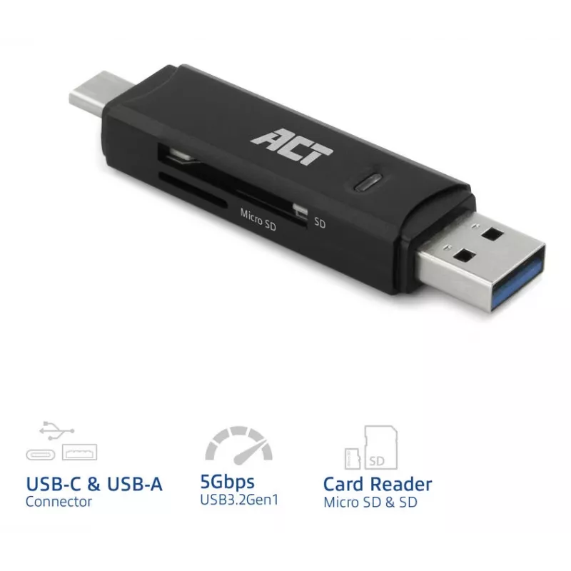 Czytnik kart ACT USB-C/USB-A 3.0 Czarny