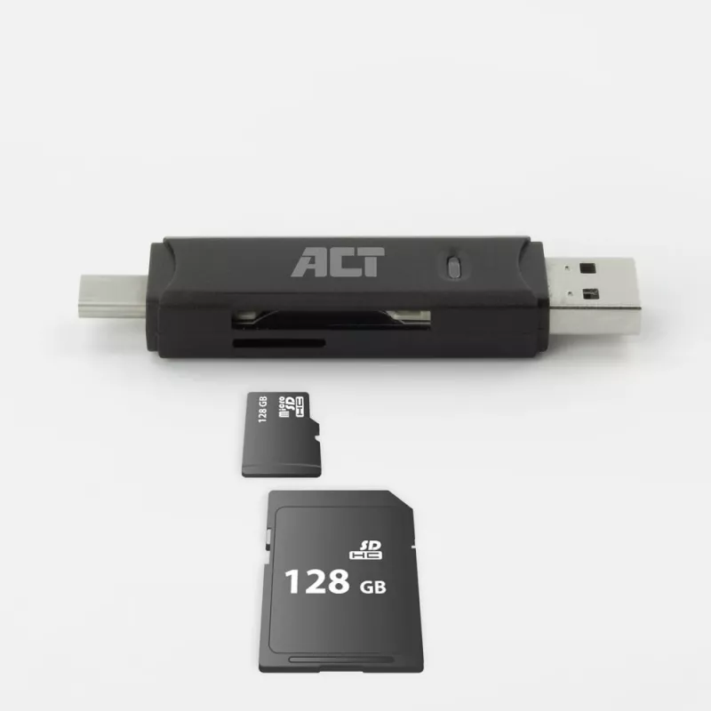 Czytnik kart ACT USB-C/USB-A 3.0 Czarny