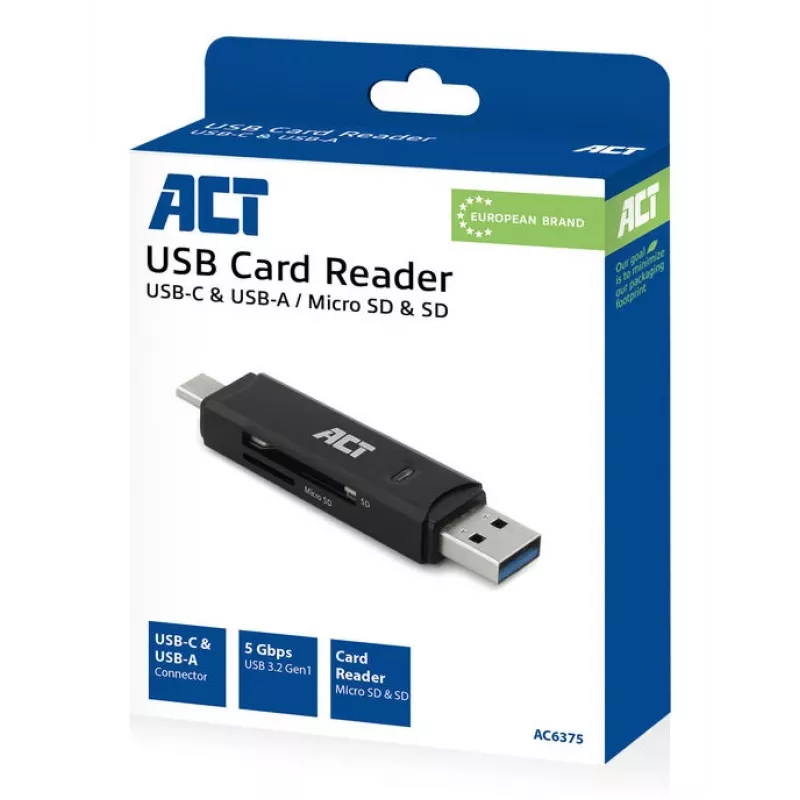 Czytnik kart ACT USB-C/USB-A 3.0 Czarny