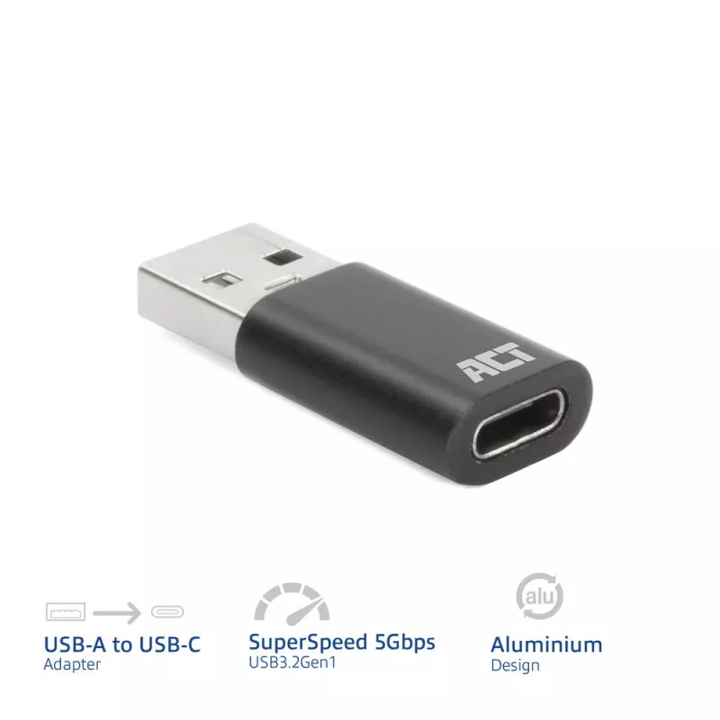 Adapter USB-A męski na USB-C żeński ACT AC7376 czarny