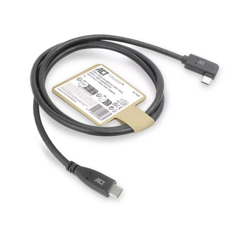 ACT USB 3.0 10Gbps 60W USB Type-C (prosty) do USB Type-C (kątowy lewy/prawy) Kabel, 0,5 metra