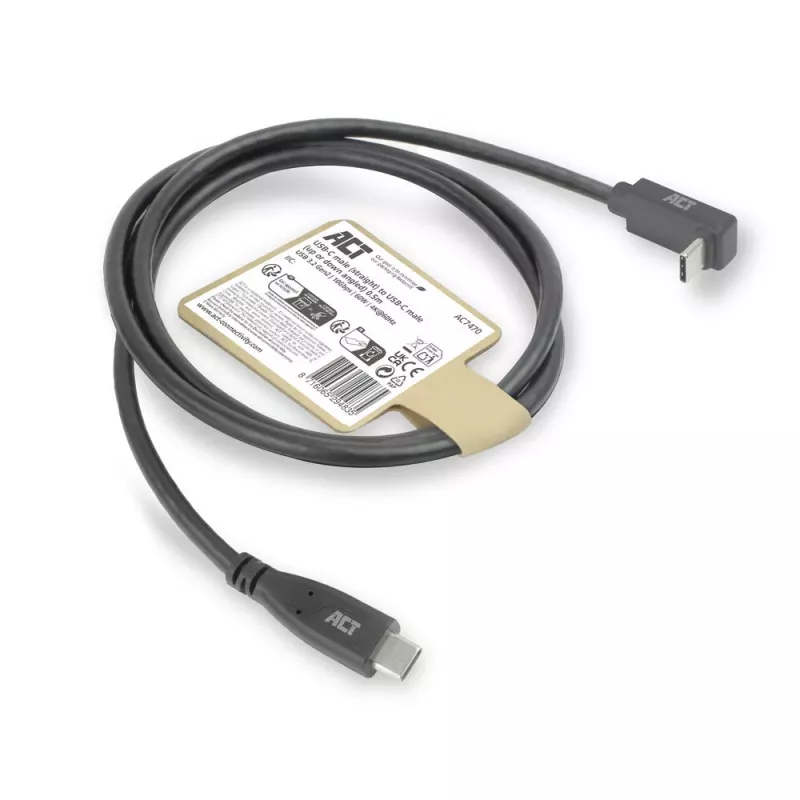ACT USB 3.0 10 Gb/s 60 W USB Type-C (prosty) do USB Type-C (kątowy góra/dół) kabel, 2 metry