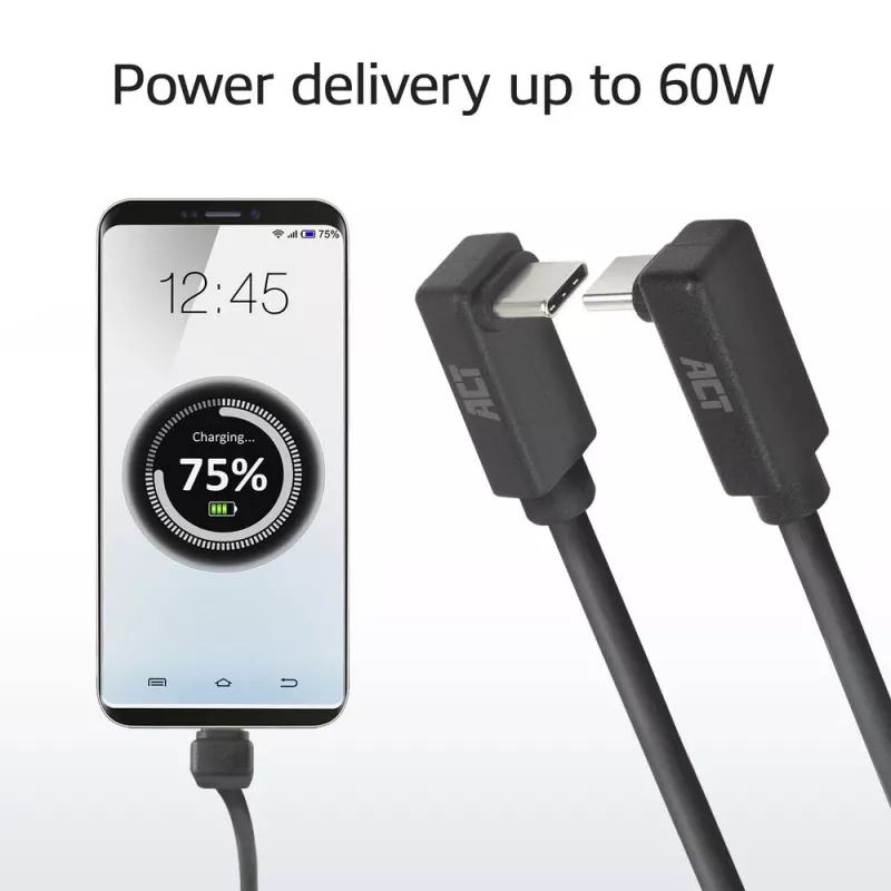 ACT USB 3.0 10Gbps 60W USB Type-C (kąt góra/dół) do USB Type-C (kąt góra/dół), kabel, 0,5 metra