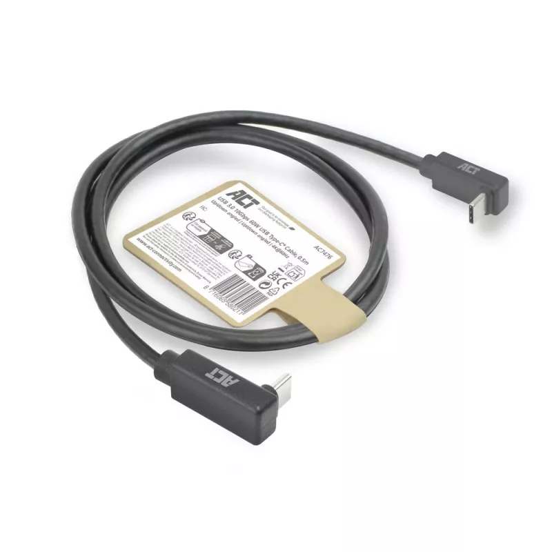 ACT USB 3.0 10Gbps 60W USB Type-C (kątowe w górę/w dół) do USB Type-C (kątowe w górę/w dół), kabel, 2 metry
