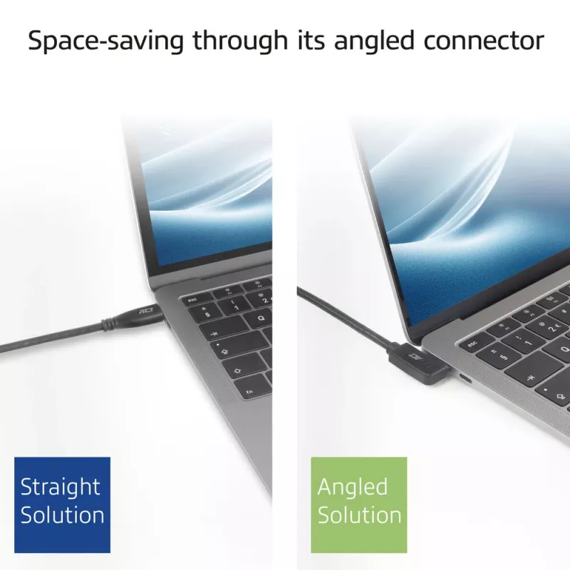 Kabel ACT USB 3.0 10Gbps 60W USB Type‑C (lewo/prawo kątowy) do USB Type‑C (góra/dół kątowy), 0,5 metra