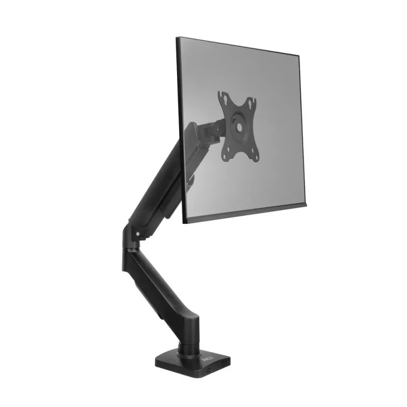 Ramię monitora ACT dla ekranów 35 cali, sprężyna gazowa, pojedynczy monitor, zacisk/przelotka, do 9 kg, VESA 75x75–100x100, pochylenie ±45°, czarny