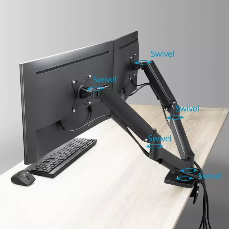 ACT Ramię do monitora 35 cali, sprężyna gazowa, 2 monitory, Essentials, Zacisk/Przelotka, 18 kg, 43,2 cm (17 cali), 88,9 cm (35 cali), 100 x 100 mm, Czarny