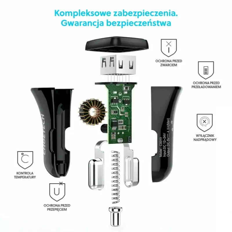 Ładowarka sieciowa CHOETECH C0051 dual USB-A 36W QC3.0, czarna