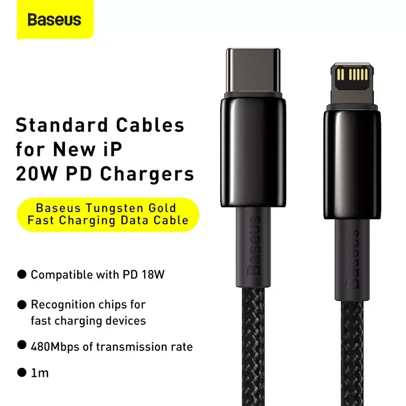 Kabel Baseus Tungsten Gold 1 m Czarny Lightning na USB C