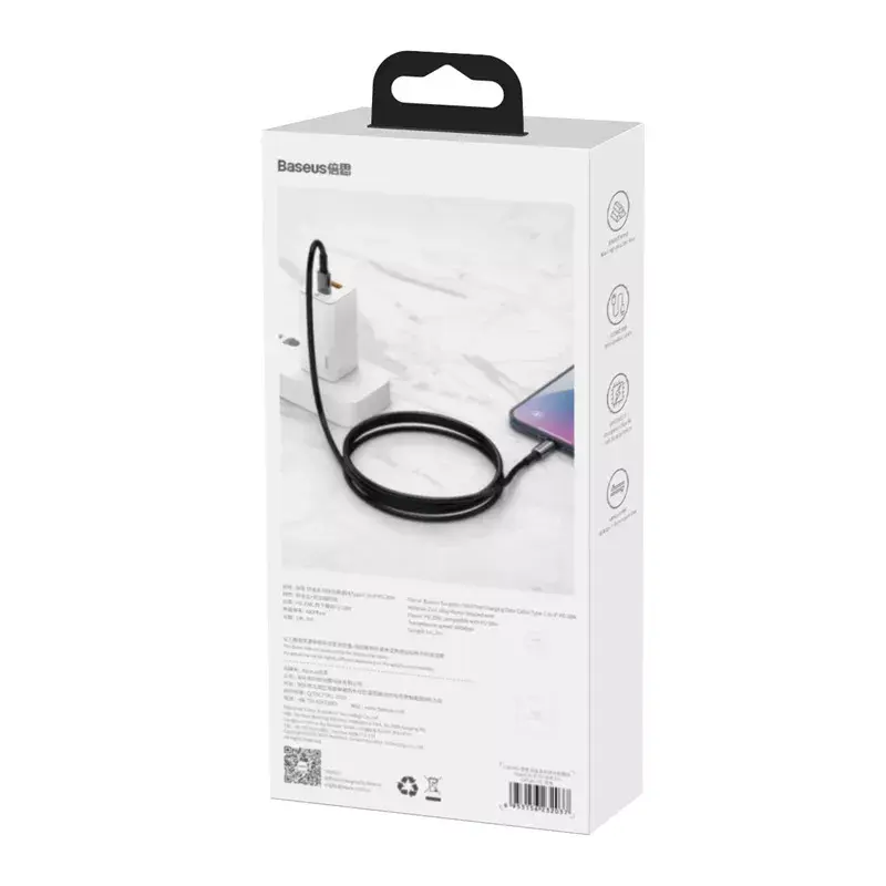 Kabel Baseus Tungsten Gold 1 m Czarny Lightning na USB C