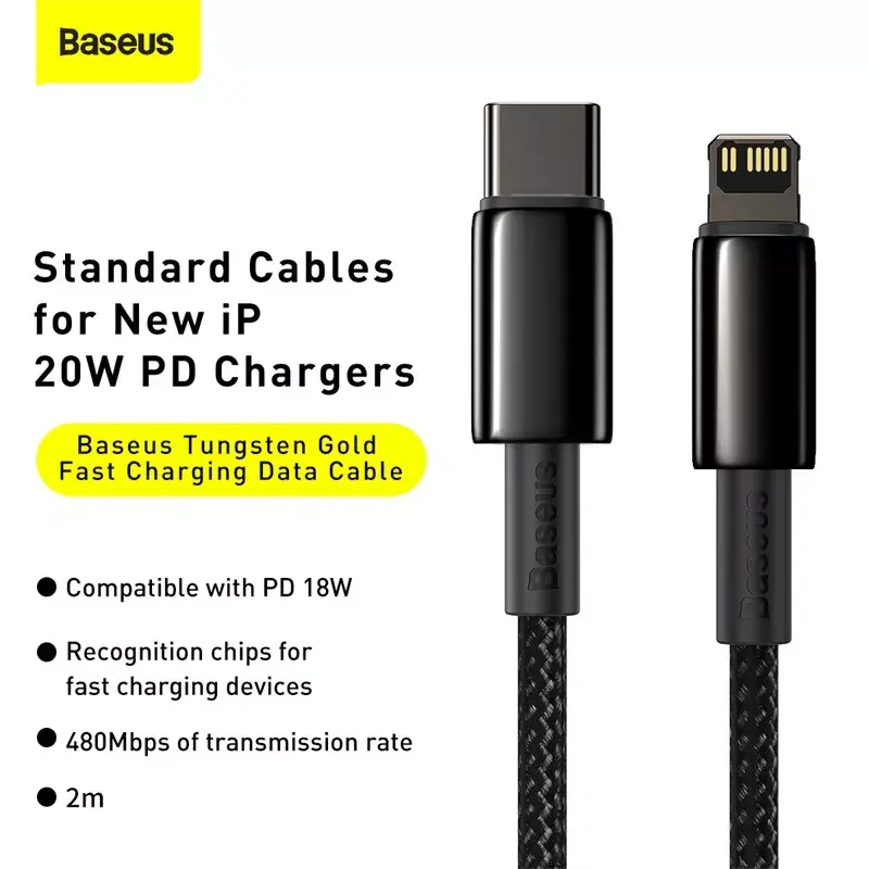 Kabel Baseus Tungsten Gold 2 m Czarny Lightning USB C