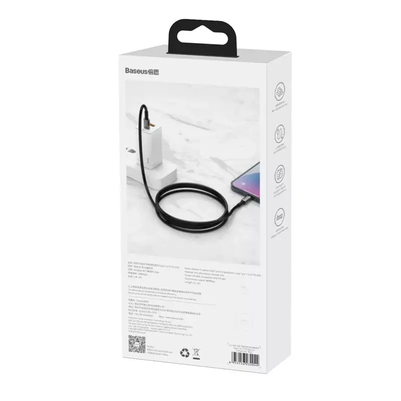 Kabel Baseus Tungsten Gold 2 m Czarny Lightning USB C