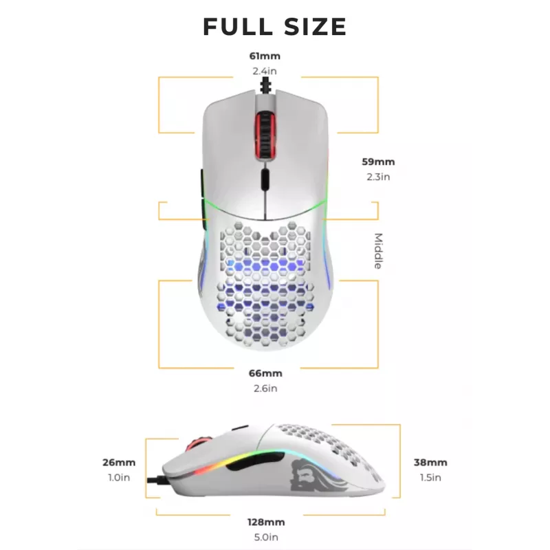 Glorious Gaming Glorious Model O mysz Regular (Biały), Praworęczna, Optyczna, USB Typ-A, 12000 DPI, Biały