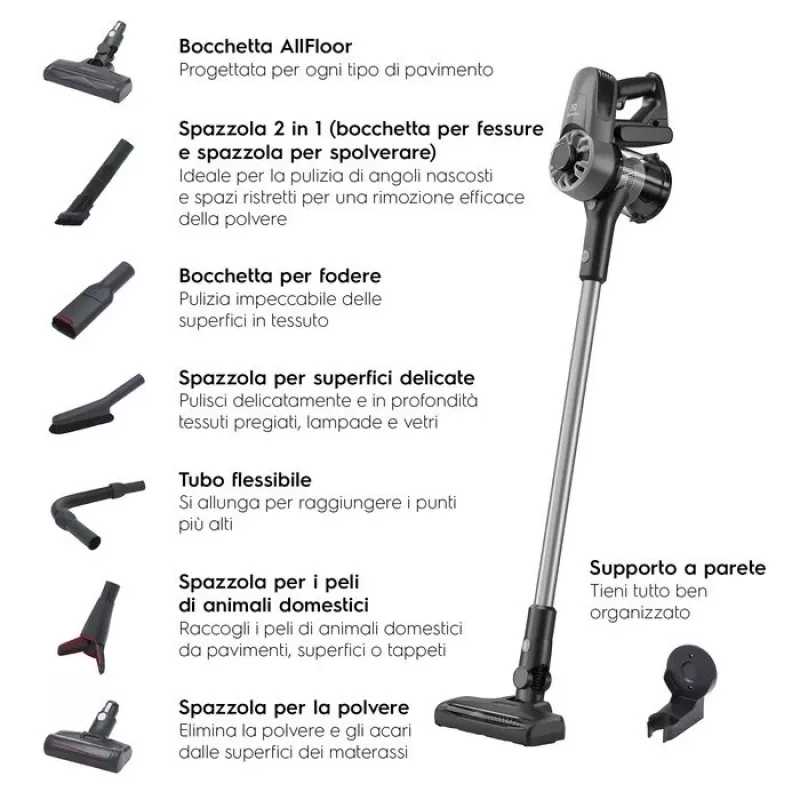 Odkurzacz pionowy 2-w-1 Electrolux EP31CB21GP zasilany baterią suchy cykloniczny bezworkowy 0,5 L 15 W szary, wolfram 2 Ah