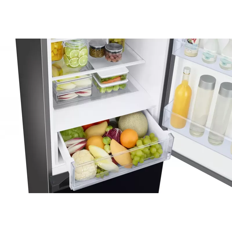 Wolnostojąca lodówka Samsung RB38C6B2E22 z No Frost, zawias prawy, 35 dB, klasa energetyczna E, wydajność zamrażania 8 kg/24h, 4 półki, 2 szuflady na warzywa, czarna