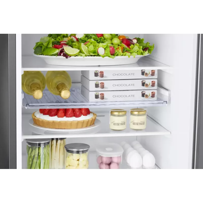 Wolnostojąca lodówka Samsung RB38C6B2E22 z No Frost, zawias prawy, 35 dB, klasa energetyczna E, wydajność zamrażania 8 kg/24h, 4 półki, 2 szuflady na warzywa, czarna