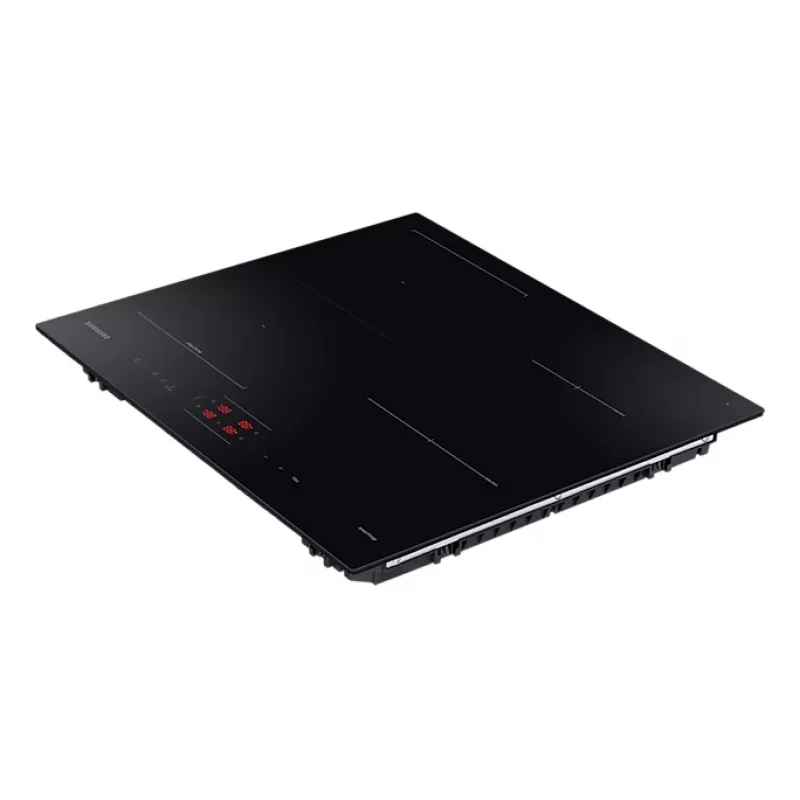 Wbudowana płyta indukcyjna Samsung NZ8500BM z czarnymi strefami, 4 strefy, sterowanie dotykowe, przedni panel sterowania, 590×520×48 mm