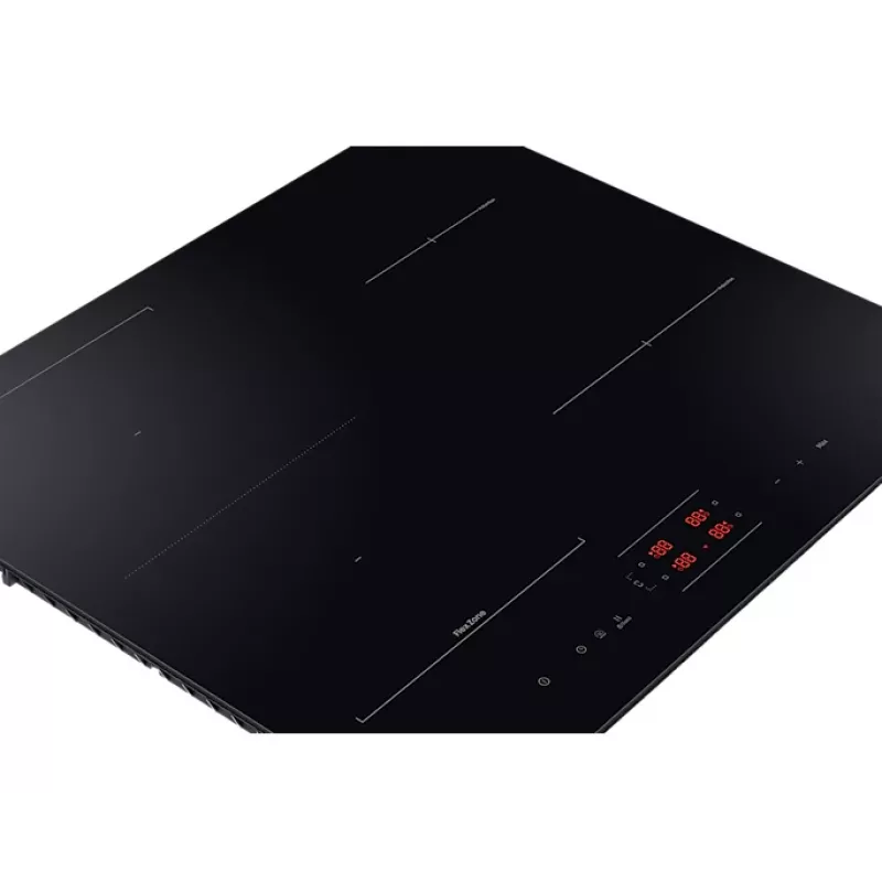 Wbudowana płyta indukcyjna Samsung NZ8500BM z czarnymi strefami, 4 strefy, sterowanie dotykowe, przedni panel sterowania, 590×520×48 mm