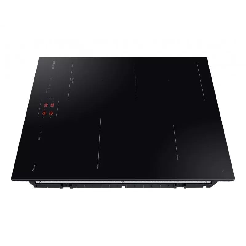 Wbudowana płyta indukcyjna Samsung NZ8500BM z czarnymi strefami, 4 strefy, sterowanie dotykowe, przedni panel sterowania, 590×520×48 mm