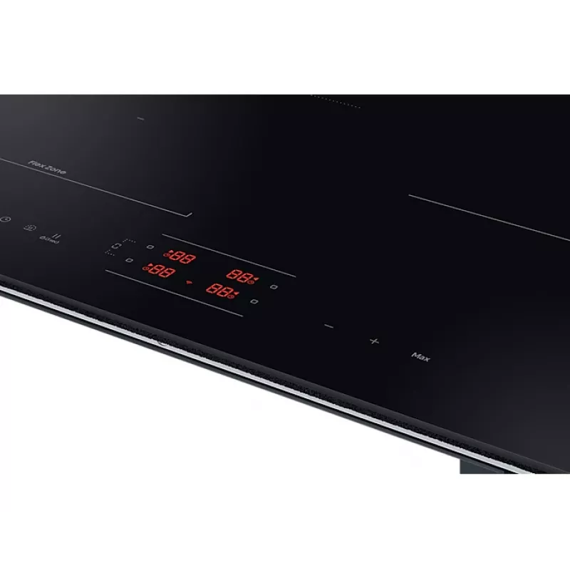 Wbudowana płyta indukcyjna Samsung NZ8500BM z czarnymi strefami, 4 strefy, sterowanie dotykowe, przedni panel sterowania, 590×520×48 mm
