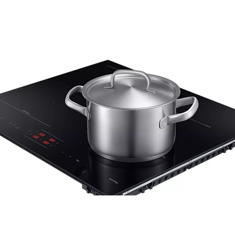 Wbudowana płyta indukcyjna Samsung NZ8500BM z czarnymi strefami, 4 strefy, sterowanie dotykowe, przedni panel sterowania, 590×520×48 mm