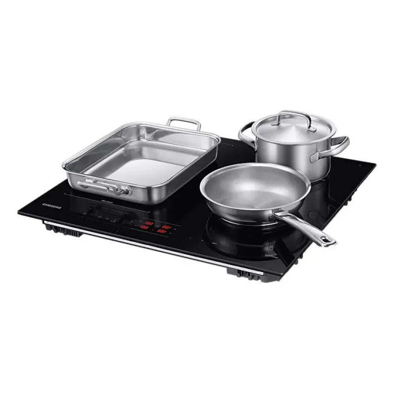 Wbudowana płyta indukcyjna Samsung NZ8500BM z czarnymi strefami, 4 strefy, sterowanie dotykowe, przedni panel sterowania, 590×520×48 mm