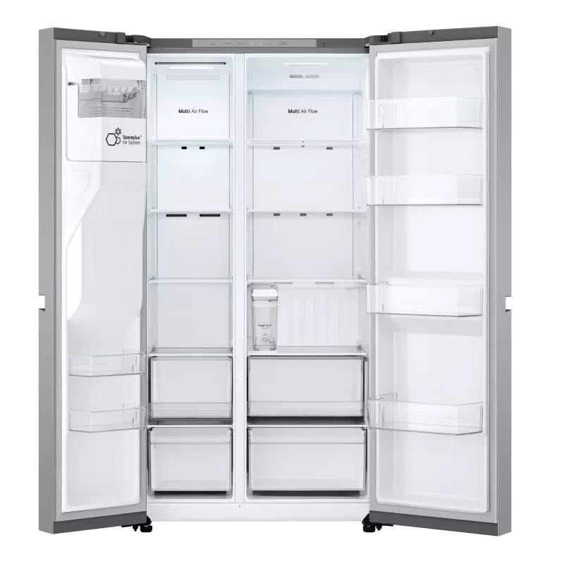 Lodówka side-by-side LG GSLC41PYPE, łączna pojemność 641 l, chłodziarka 420 l / zamrażarka 221 l, wolnostojąca, srebrna