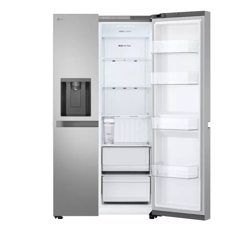 Lodówka side-by-side LG GSLC41PYPE, łączna pojemność 641 l, chłodziarka 420 l / zamrażarka 221 l, wolnostojąca, srebrna