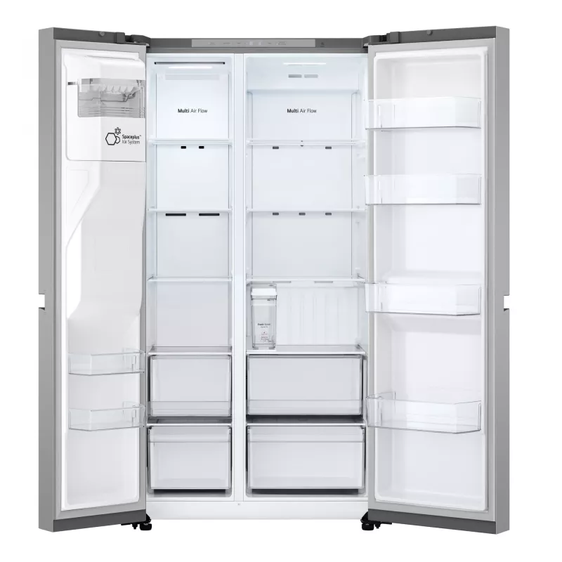 Lodówka side-by-side LG GSLC41PYPE, łączna pojemność 641 l, chłodziarka 420 l / zamrażarka 221 l, wolnostojąca, srebrna