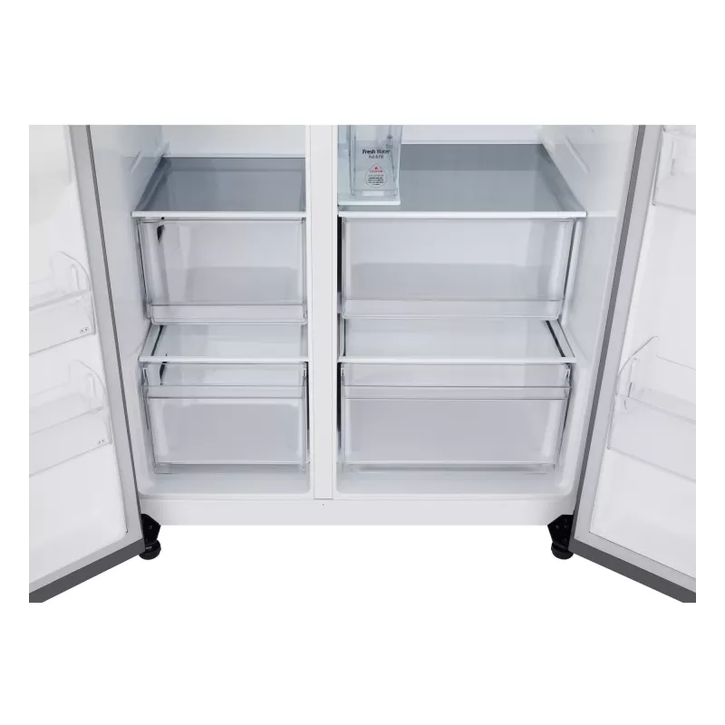 Lodówka side-by-side LG GSLC41PYPE, łączna pojemność 641 l, chłodziarka 420 l / zamrażarka 221 l, wolnostojąca, srebrna