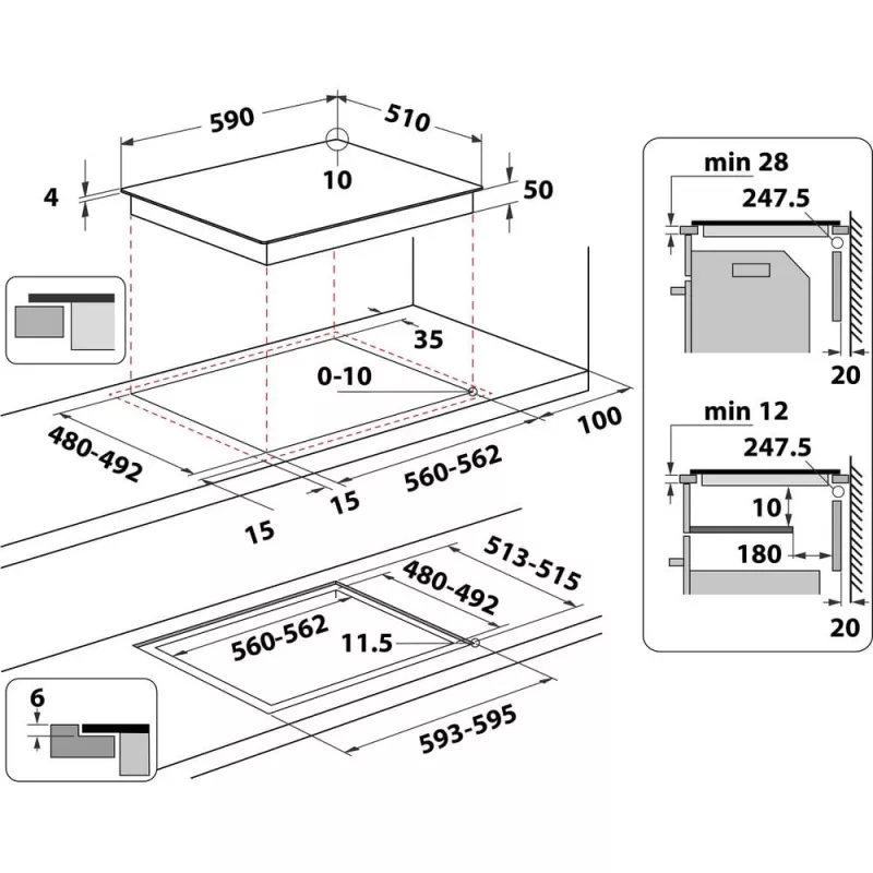 Whirlpool WS Q2160 NE Czarny Płyta indukcyjna do zabudowy 59 cm Strefowa płyta indukcyjna 4 stref(y)