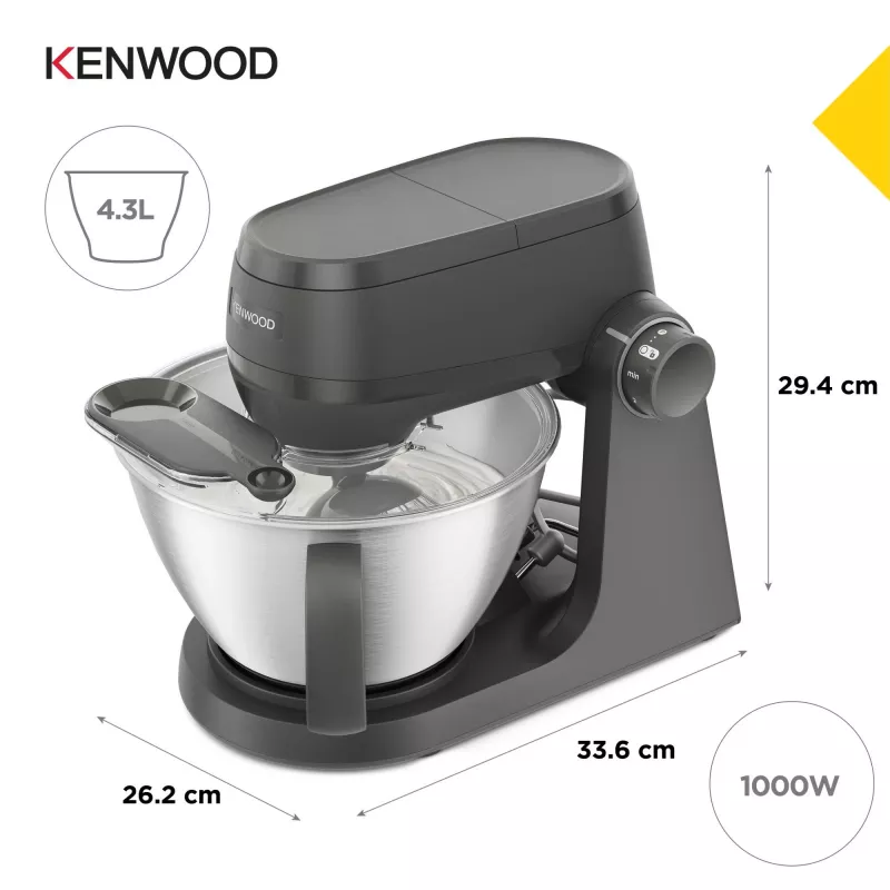 Robot kuchenny Kenwood KHC30.070GY — 1000 W, misa ze stali nierdzewnej 4,3 L, sterowanie obrotowe, szary