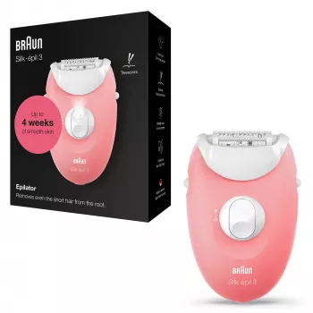 Braun Silk-épil 3 3-176 depilator z 3 dodatkami, różowy, biały, 20 pęset, golenie, AC, 100–240 V, 50–60 Hz