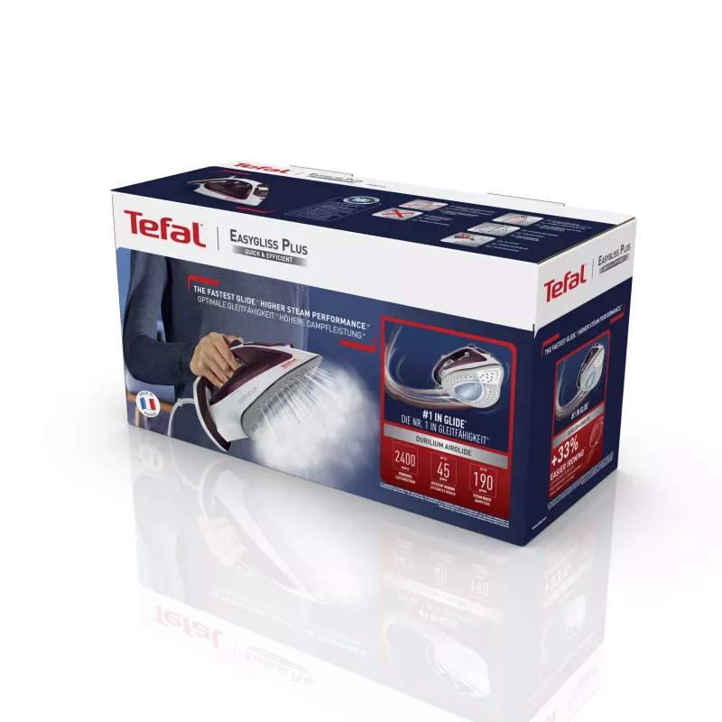 Żelazko Tefal EasyGliss Plus FV5714 Żelazko suche i parowe Stopa Durilium 2400 W Bordeaux, Białe
