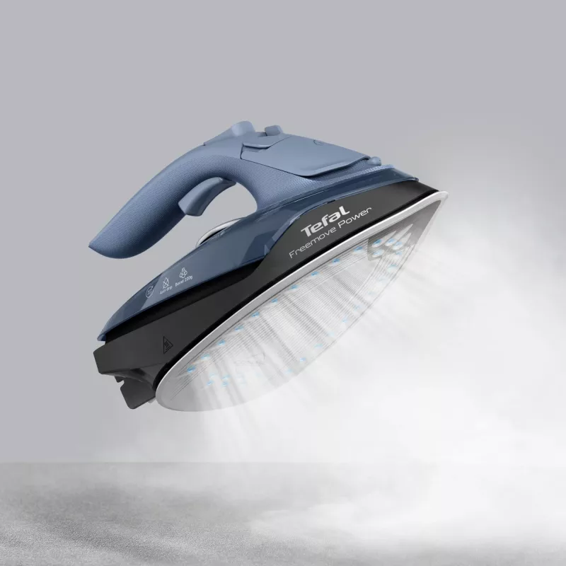 Żelazko Tefal Freemove Power FV6675E0, żelazko parowo-suche, stopa ceramiczna, 2600 W, czarno-niebieskie