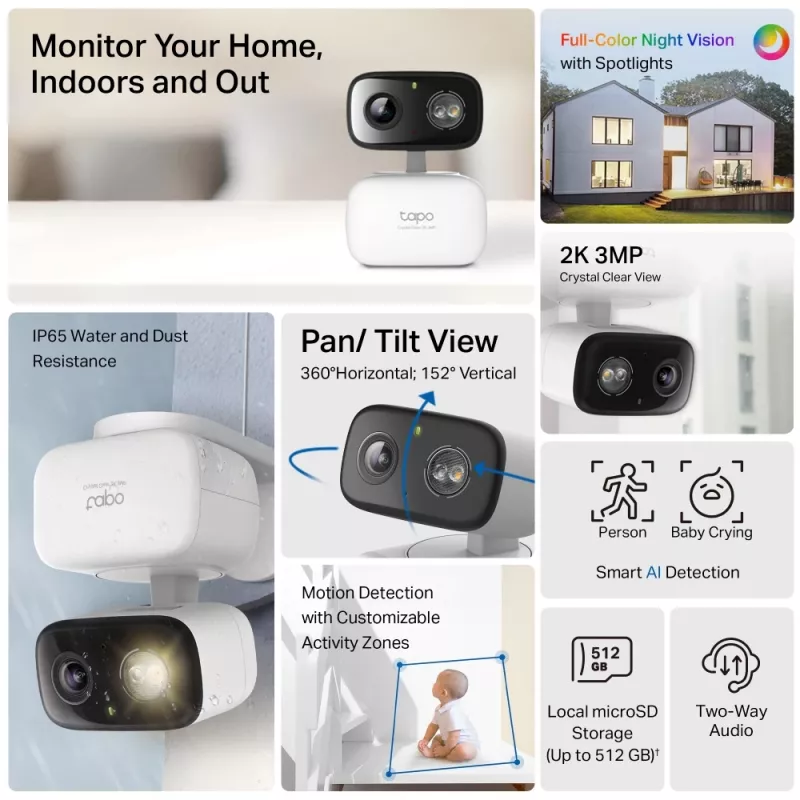 TP-Link Tapo C216 Box IP kamera bezpieczeństwa Wewnątrz 2304 x 1296 pikseli Sufit/Ściana/Biurko