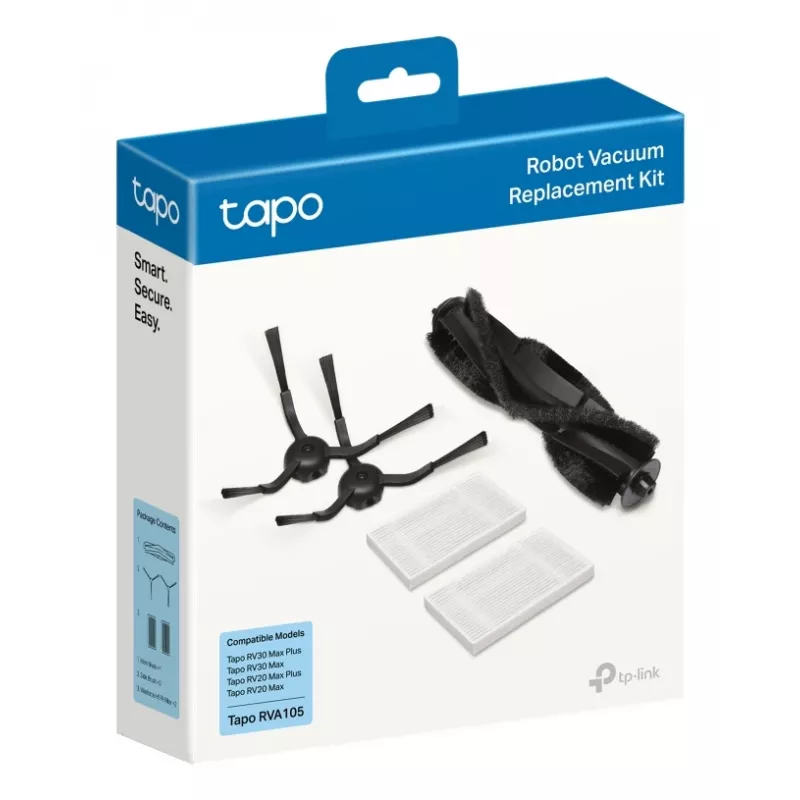 TP-Link Tapo Robot Vacuum Replacement Kit, Zestaw akcesoriów, Odkurzacz robot, Czarny, Biały, Tapo RV30 Max Plus, Tapo RV30 Max, Tapo RV20 Max Plus, Tapo RV20 Max, Pudełko do zawieszenia, 183 mm