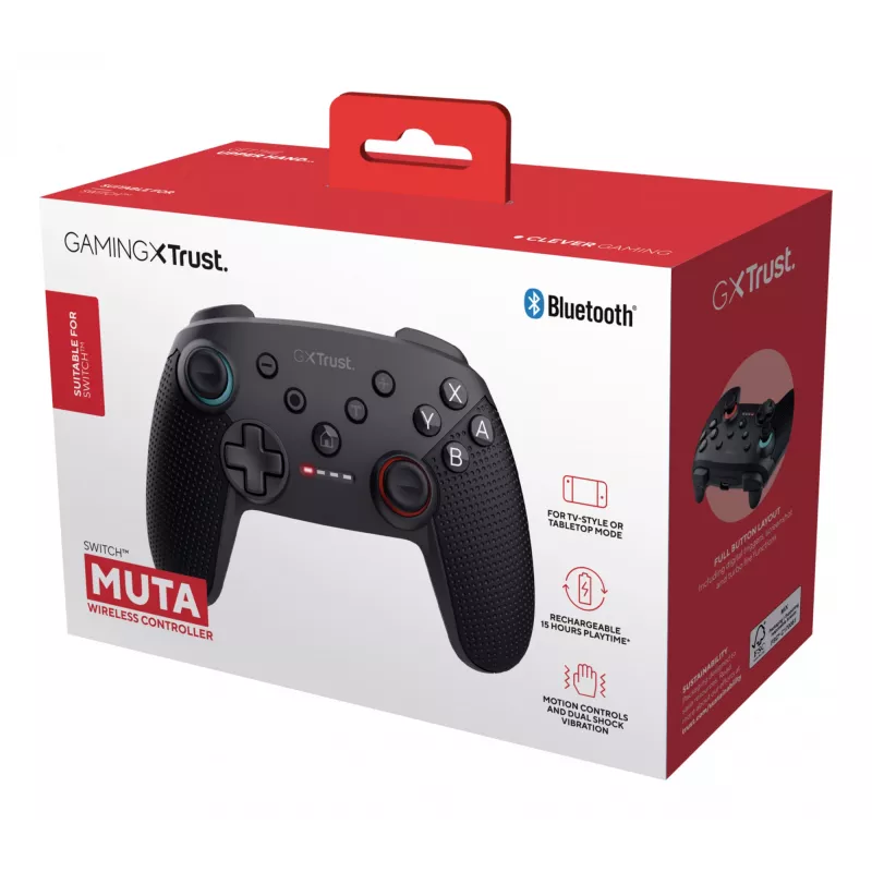 Trust GXT 1246 MUTA Czarny Bluetooth Gamepad Analogowy / Cyfrowy Nintendo Switch, Nintendo Switch Lite, Nintendo Switch OLED
