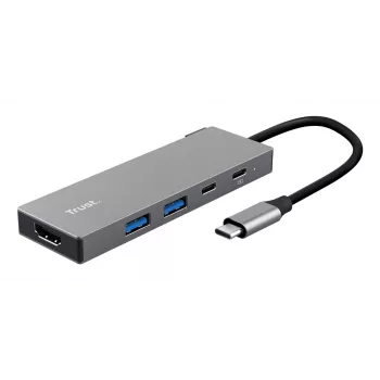 Koncentrator USB typu C TRUST 26062 — HDMI + USB 3.2 Gen 1 Typ-A i Typ-C, szary, 5 portów