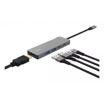 Koncentrator USB typu C TRUST 26062 — HDMI + USB 3.2 Gen 1 Typ-A i Typ-C, szary, 5 portów