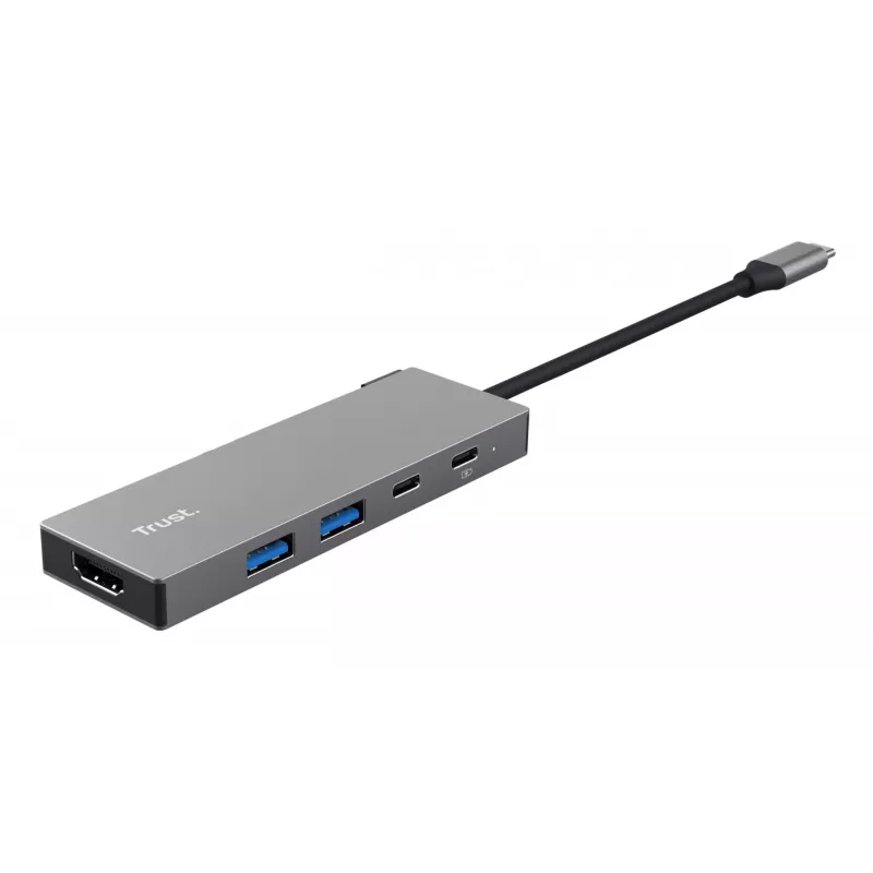 Koncentrator USB typu C TRUST 26062 — HDMI + USB 3.2 Gen 1 Typ-A i Typ-C, szary, 5 portów