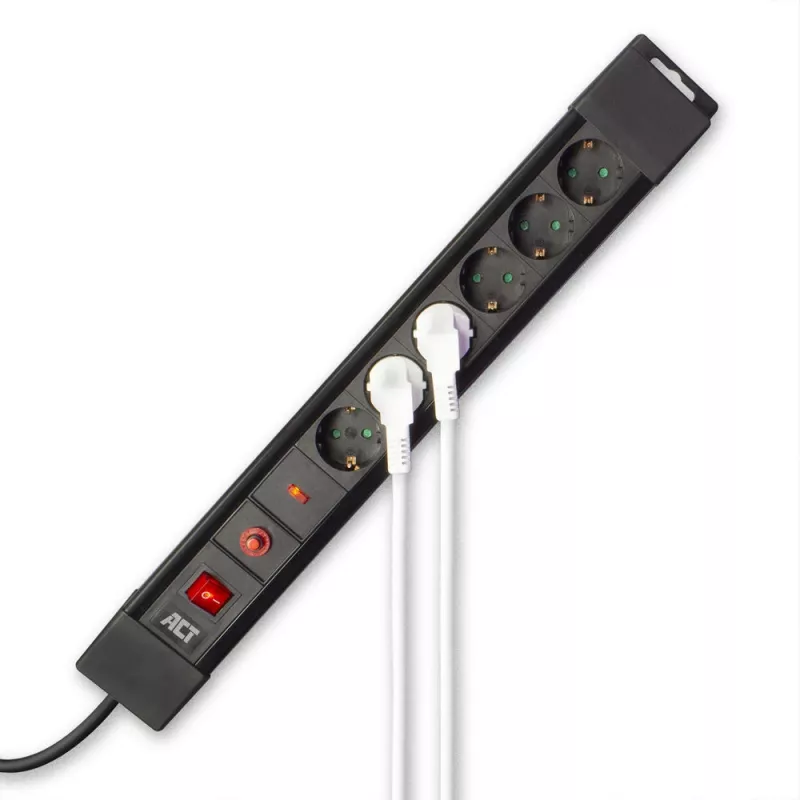 ACT Listwa zasilająca z 6 gniazdami i ochroną przeciwprzepięciową, 6 gniazd AC, Typ F, 230 V, 16 A, 1,5 mm², Typ F (Schuko)