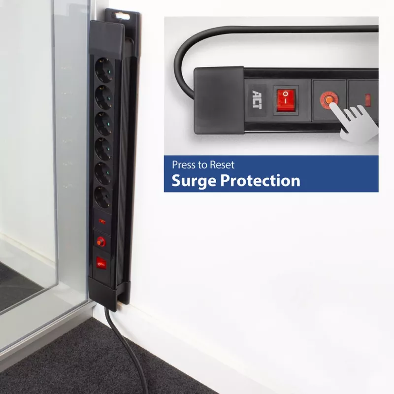 ACT Listwa zasilająca z 6 gniazdami i ochroną przeciwprzepięciową, 6 gniazd AC, Typ F, 230 V, 16 A, 1,5 mm², Typ F (Schuko)