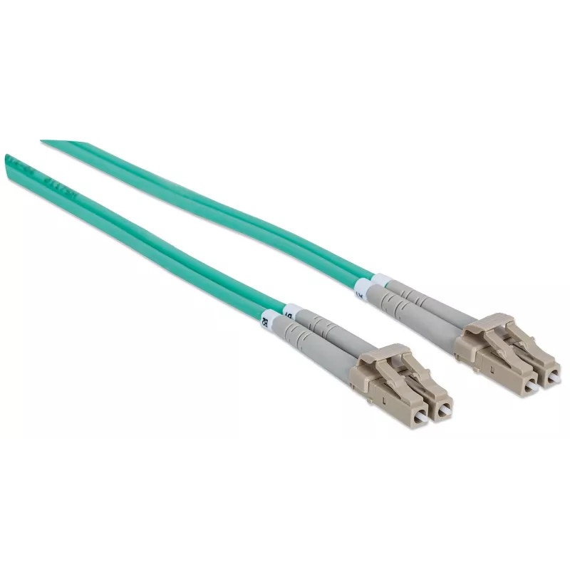 Kabel światłowodowy krosowy Intellinet, OM3, LC/LC, 2 m, Aqua, duplex, wielomodowy, 50/125 µm, LSZH, włókno, dożywotnia gwarancja