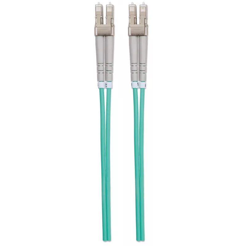 Kabel światłowodowy krosowy Intellinet, OM3, LC/LC, 2 m, Aqua, duplex, wielomodowy, 50/125 µm, LSZH, włókno, dożywotnia gwarancja