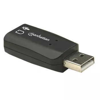 Adapter dźwiękowy Manhattan USB-A, porty USB-A na wejście mikrofonowe 3,5 mm i wyjście audio 3,5 mm, 480 Mb/s (USB 2.0), obsługa dźwięku 3D i wirtualnego dźwięku przestrzennego 5.1, Hi-Speed USB, czarny, trzyletnia gwarancja