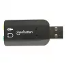 Adapter dźwiękowy Manhattan USB-A, porty USB-A na wejście mikrofonowe 3,5 mm i wyjście audio 3,5 mm, 480 Mb/s (USB 2.0), obsługa dźwięku 3D i wirtualnego dźwięku przestrzennego 5.1, Hi-Speed USB, czarny, trzyletnia gwarancja