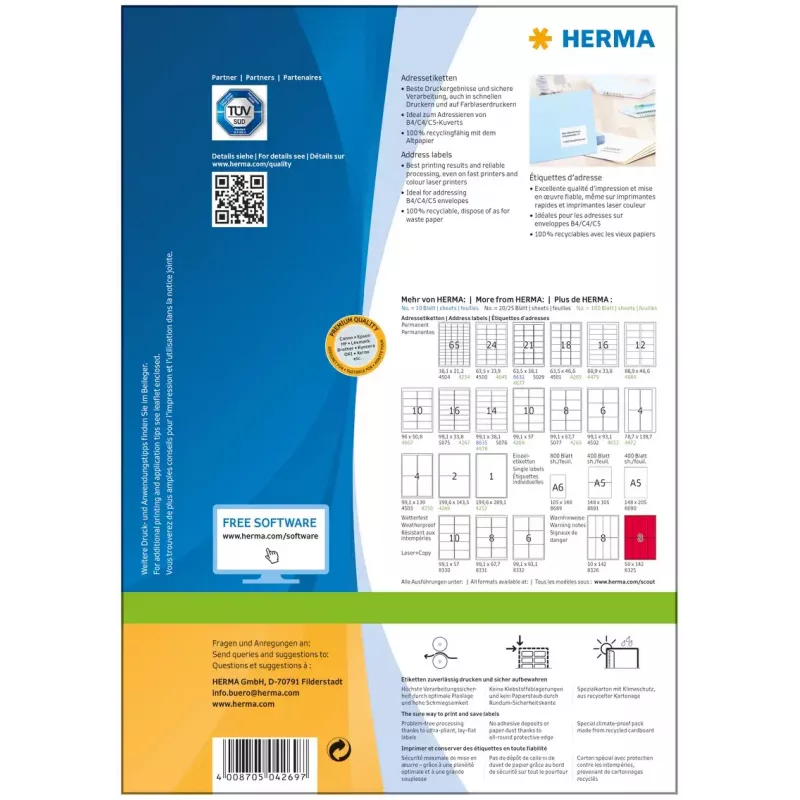 Etykiety adresowe HERMA Premium A4 99,1x67,7 mm 800 szt.