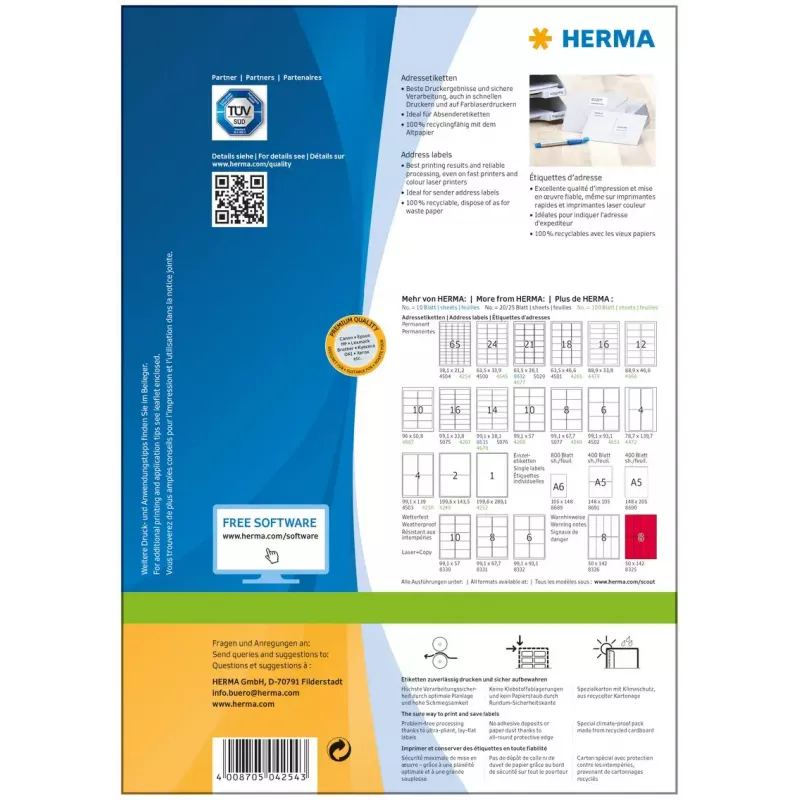 Etykiety adresowe Premium HERMA A4 38,1x21,2 mm 6500 szt.