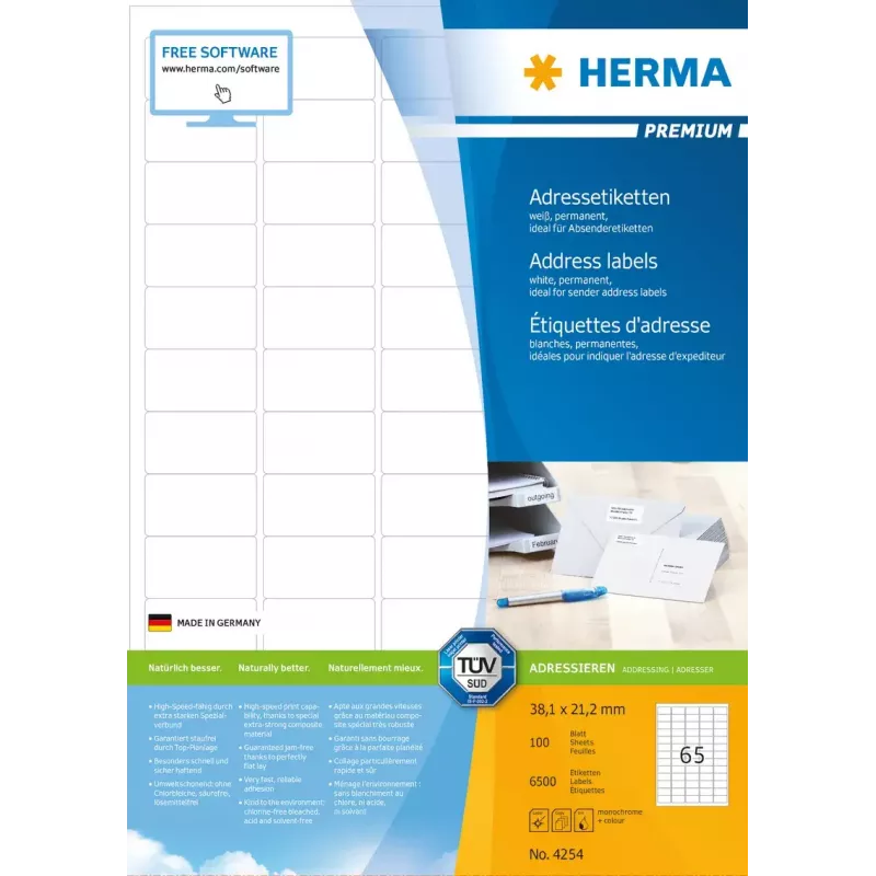 Etykiety adresowe Premium HERMA A4 38,1x21,2 mm 6500 szt.